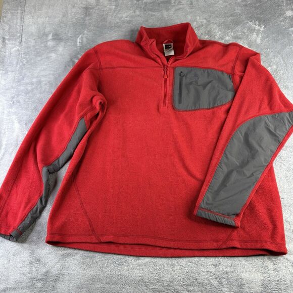 The‎ North Face Fleece Mens Large Red Polartec Jacket 1/4 Zip Pullover Hiking - Picture 1 of 11